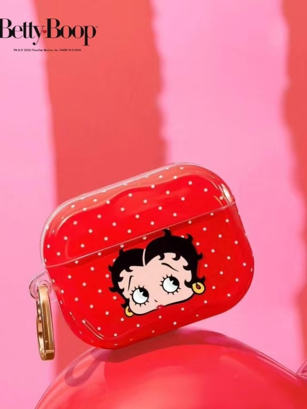 Betty Boop Red White Polka Dot Earbud Case with Gold Clip